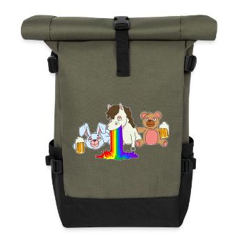 Rainbow Pferd Bär Hase Junggesellenabschied Bier - Rolltop Rucksack - Olive/Schwarz - Vorne