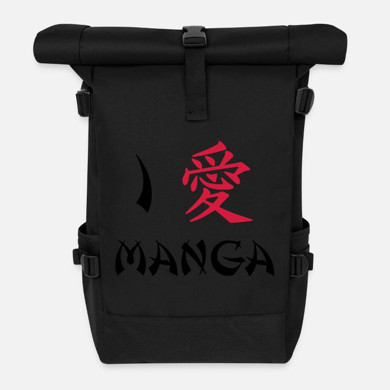 I love manga - Roll Top Backpack - black