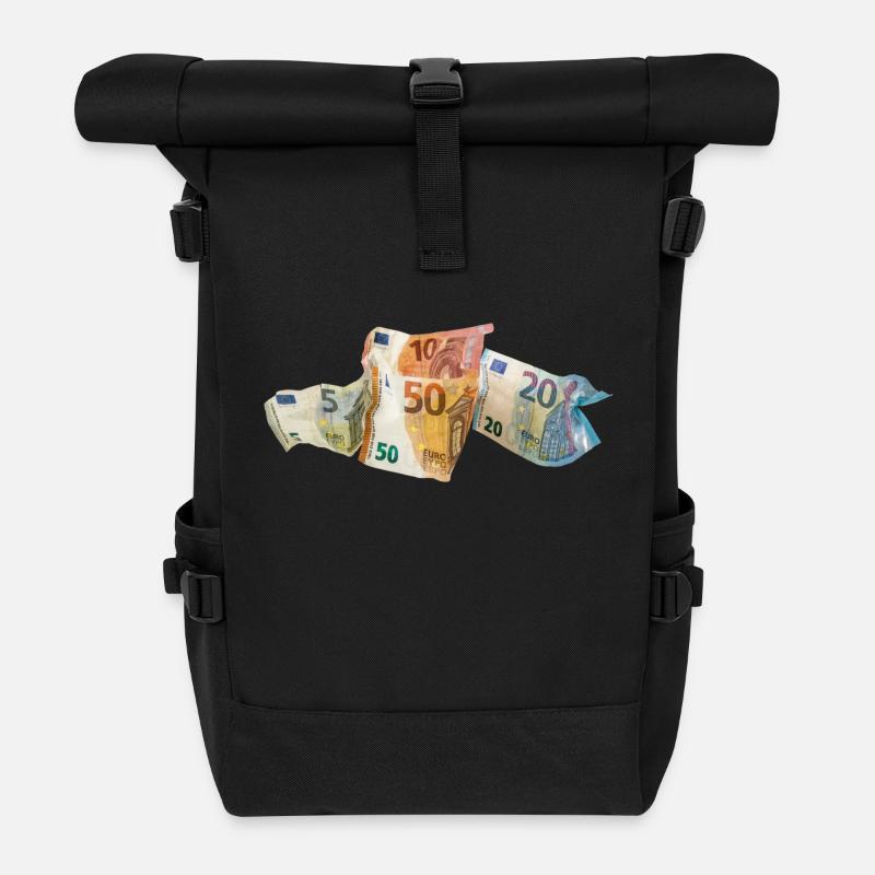 Euro-Geldscheine - Rolltop Rucksack - Schwarz