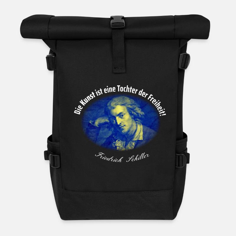 Schiller Zitat - Kunst ist Tochter der Freiheit - Rolltop Rucksack - Schwarz