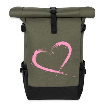 Herz Bürste Rosa Vektorgrafik - Rolltop Rucksack - Olive/Schwarz - Vorne
