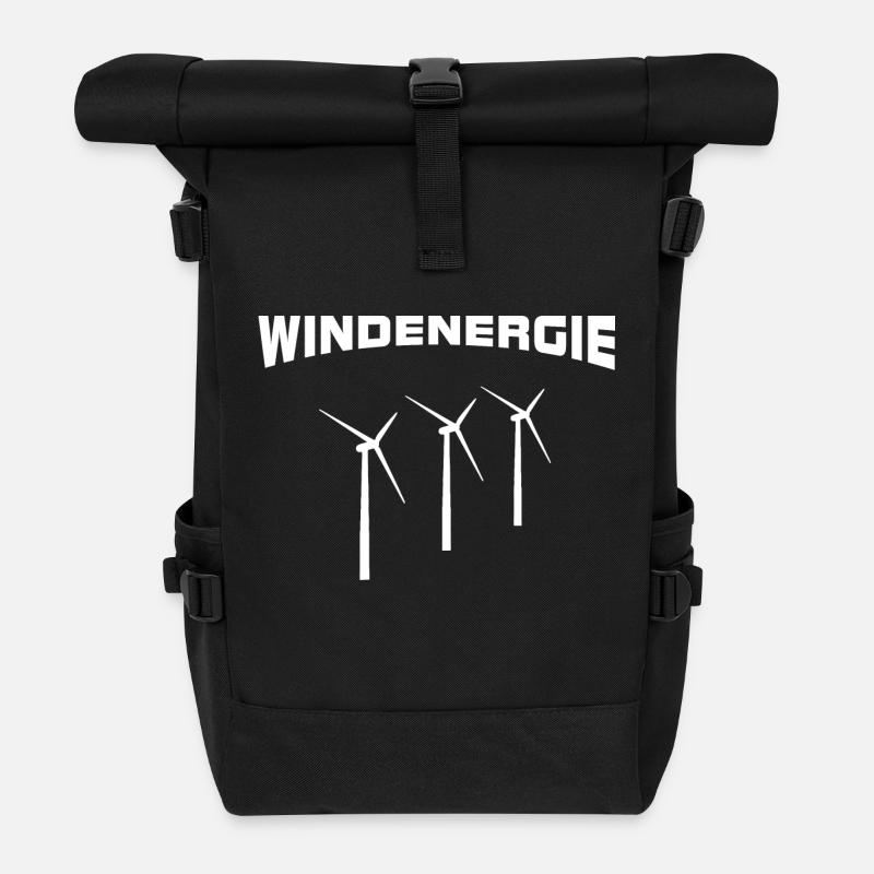 Windenergie Windräder - Rolltop Rucksack - Schwarz