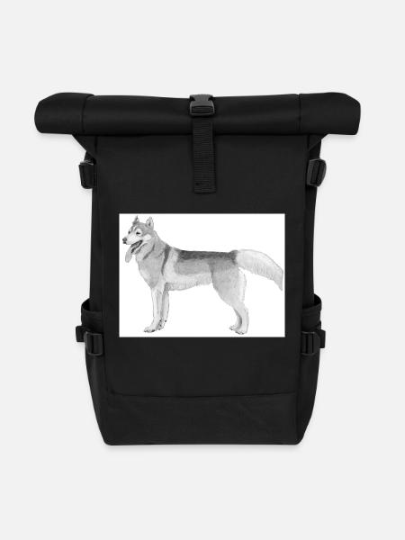 Siberian Husky Aufkleber - Rolltop Rucksack - Schwarz