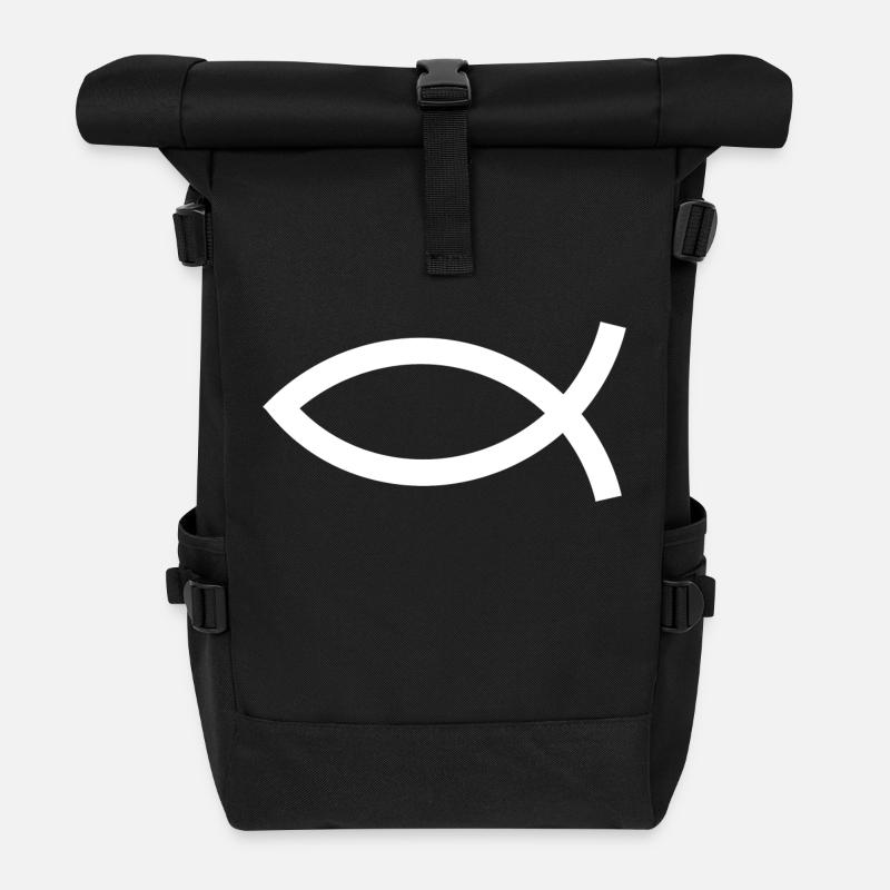 Jesusfisch weiß Ichthys Fisch Fische - Rolltop Rucksack - Schwarz