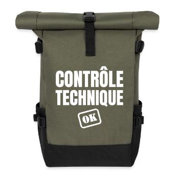 contrôle technique ok, phrase drôle - Sac à dos roll top - olive/noir - Devant