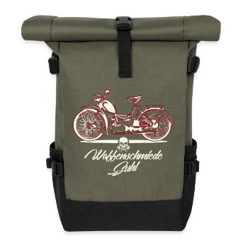 Simson SR2 - DDR Ostalgie Moped Suhl - Rolltop Rucksack - Olive/Schwarz - Vorne
