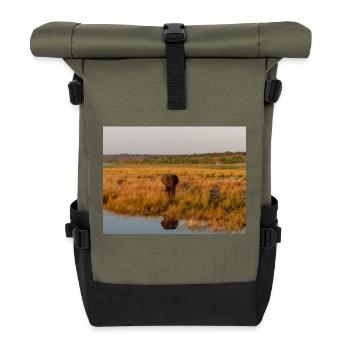 elephant at the water in Namibia Africa - Roll Top Backpack - olive/black - Front