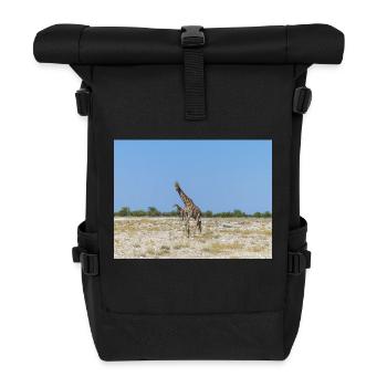 giraffe and Landscape in a Etosha National Park - Roll Top Backpack - black - Front