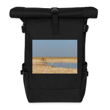 giraffe and Landscape in a Etosha National Park - Roll Top Backpack - black - Front