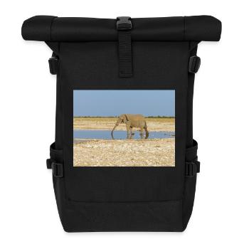 elephant and Landscape in a Etosha National Park - Roll Top Backpack - black - Front