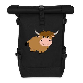 Highland Cattle Cow - Roll Top Backpack - black - Front