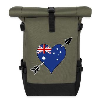 Australia flag heart in love - Roll Top Backpack - olive/black - Front
