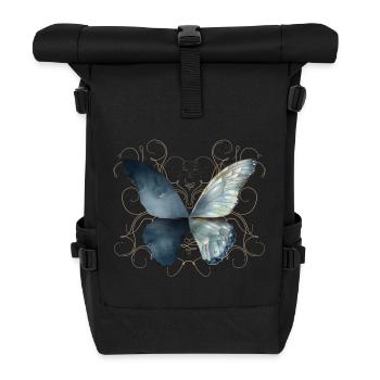 Butterfly wings in bluish watercolors - Roll Top Backpack - black - Front