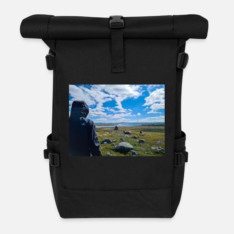 Fernweh - Sehnsucht nach Weite - Rolltop Rucksack - Schwarz
