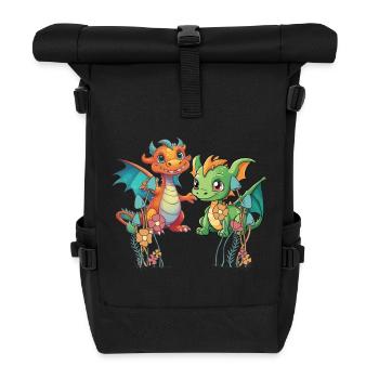 Dragon Dragon Kids Child Mythical Creature - Roll Top Backpack - black - Front