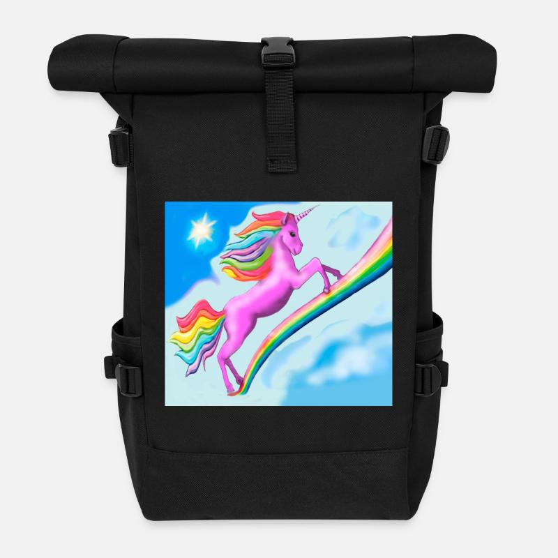 Unicorn and Rainbow - Roll Top Backpack - black