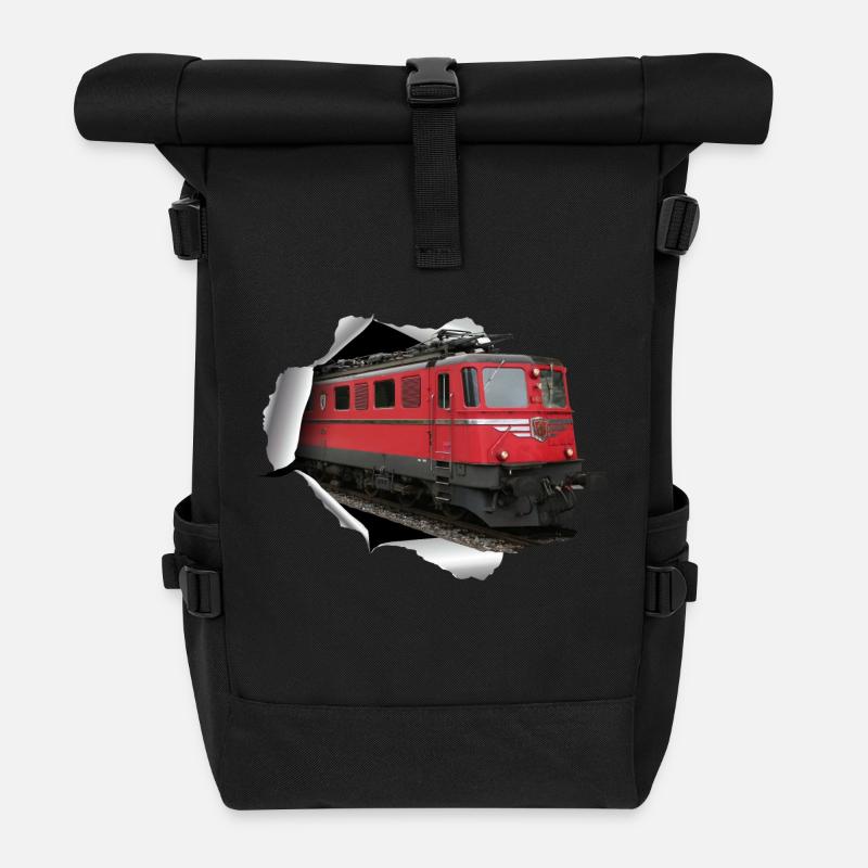 Lokomotive Re6/6 durchbricht Papier - Rolltop Rucksack - Schwarz
