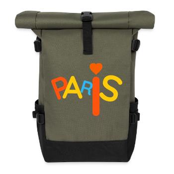 Colorful Paris - Roll Top Backpack - olive/black - Front