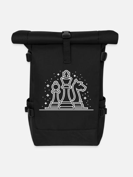 Chess Pieces Trait Sketch - Roll Top Backpack - black