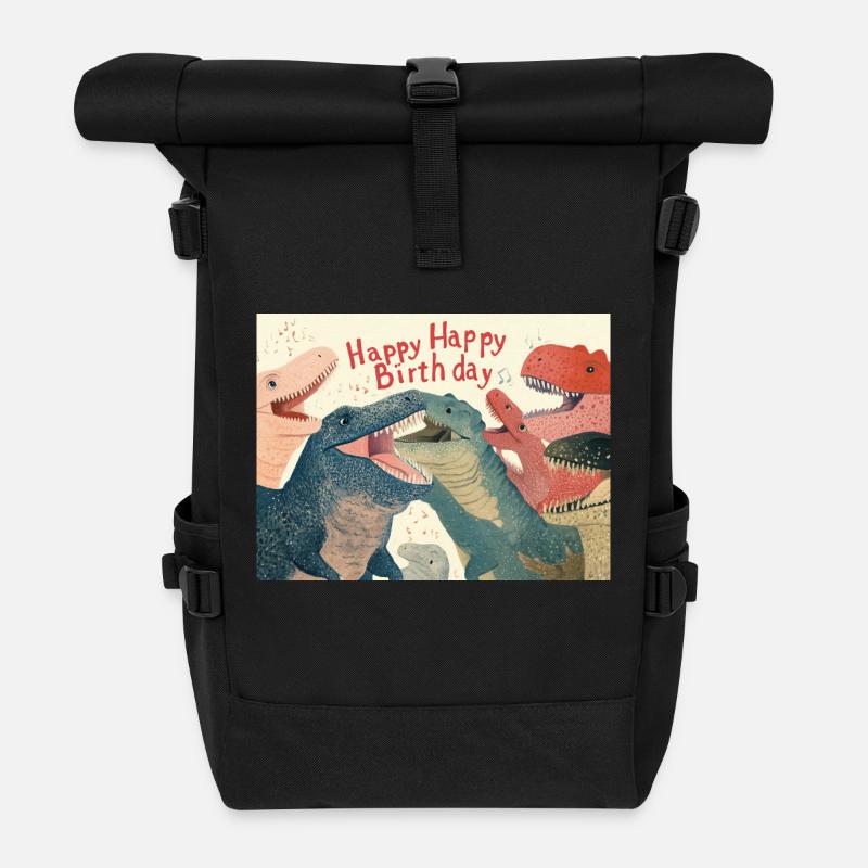 Happy Birthday Dinosaurs - Rolltop Rucksack - Schwarz
