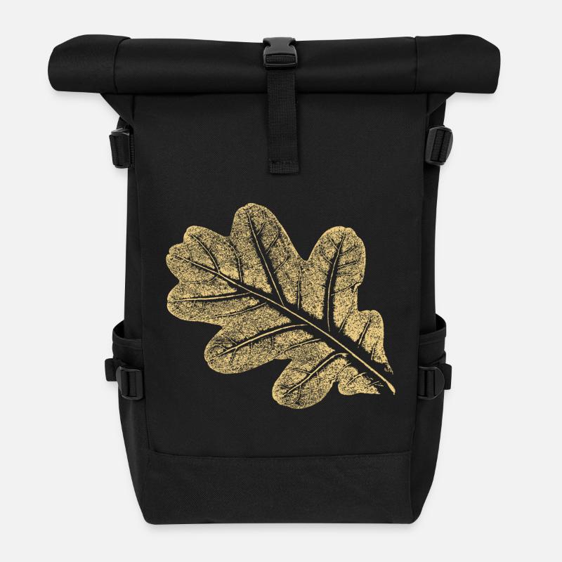 Leaf - Oak / Botany & Nature - Roll Top Backpack - black