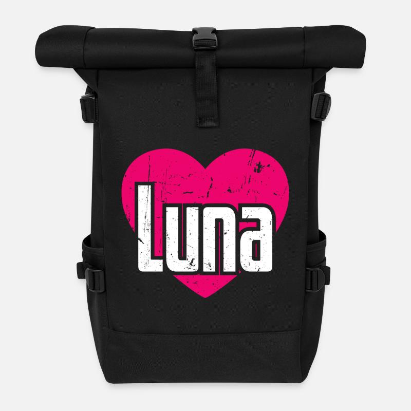I Love Luna Pinkes Herz Ich liebe Luna - Rolltop Rucksack - Schwarz