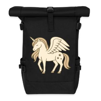Niedliches geflügeltes Einhorn mit Sternen und Pastellmähne - Rolltop Rucksack - Schwarz - Vorne