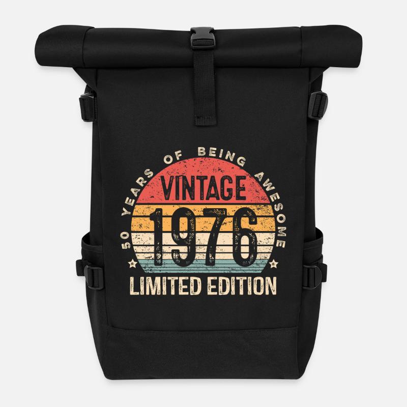 50 Geburtstag Retro Shirt – 1976 Vintage Geschenk - Rolltop Rucksack - Schwarz