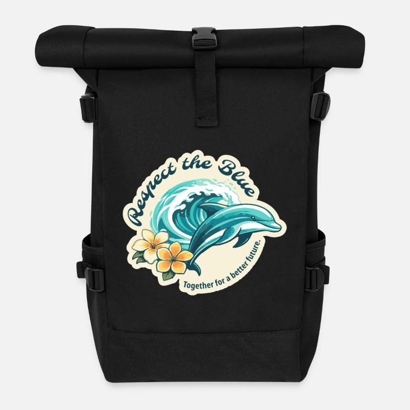 Protect the Blue - Dolphin - Roll Top Backpack - black
