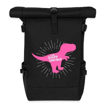 Sistersaurus Pink Dinosaur T-Rex Sibling Art - Roll Top Backpack - black - Front