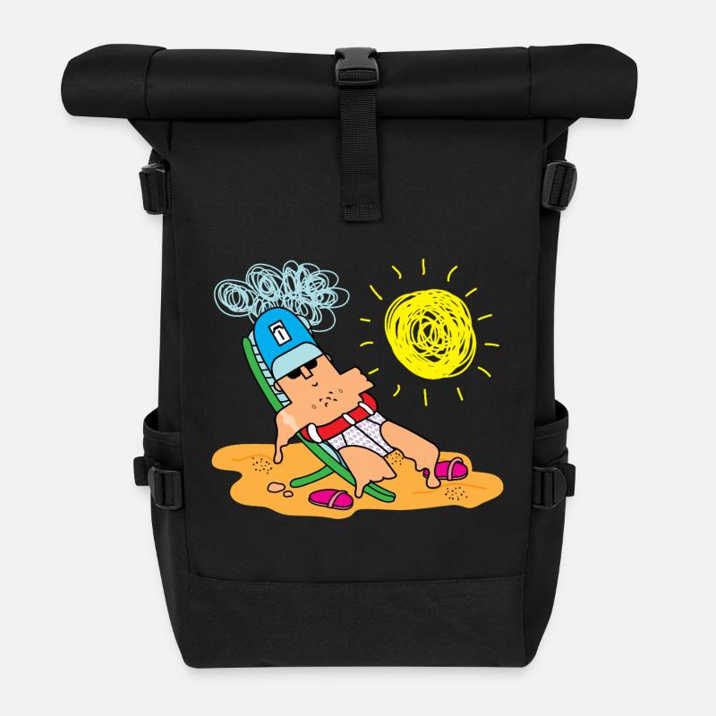 Sunny Beach Lounger Cartoon - Rolltop Rucksack - Schwarz