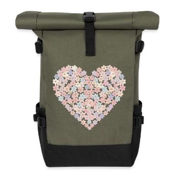 Pastel Flowers Heart Motif - Roll Top Backpack - olive/black - Front