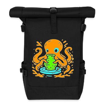 Orange Octopus Pop Art mit Vase - Rolltop Rucksack - Schwarz - Vorne