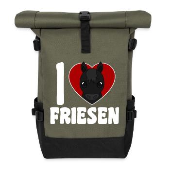 Ich liebe Friesen - Pferdeherz - Rolltop Rucksack - Olive/Schwarz - Vorne