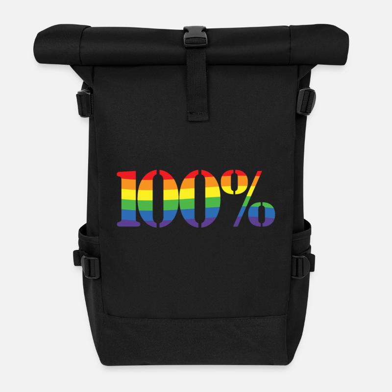 100% Regenbogen - Rolltop Rucksack - Schwarz