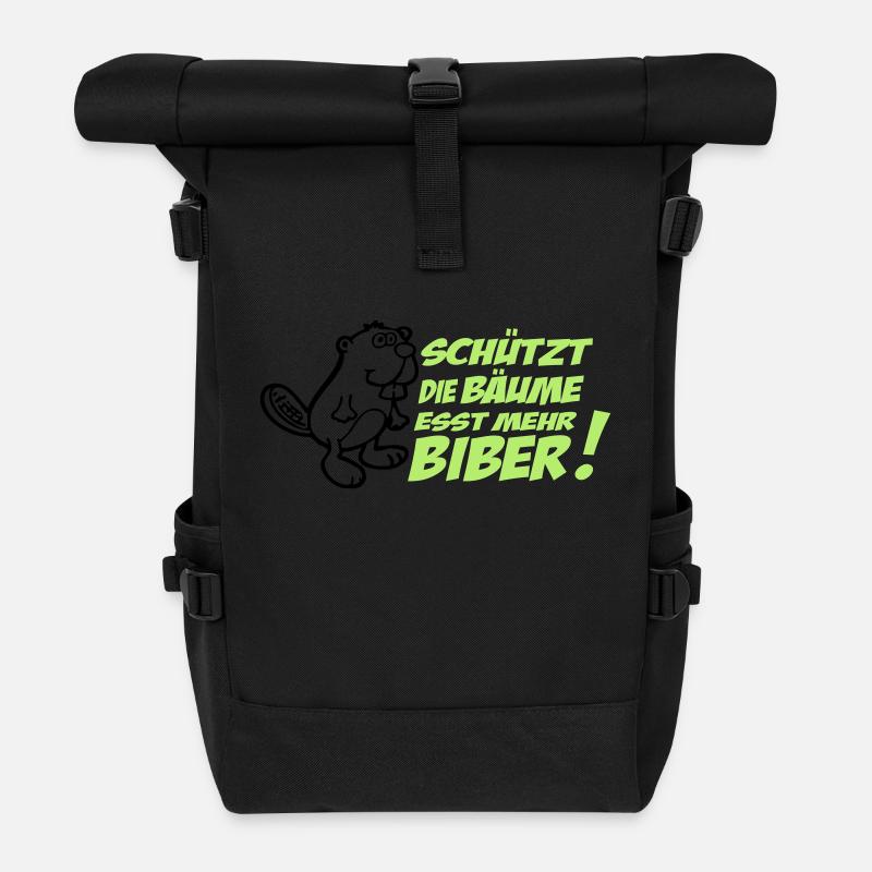 Protège les arbres - manger plus de castors! - Sac à dos roll top - noir