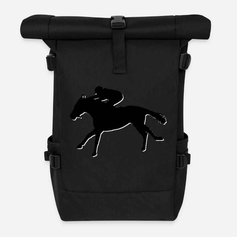 Horse BLACK / white - Roll Top Backpack - black