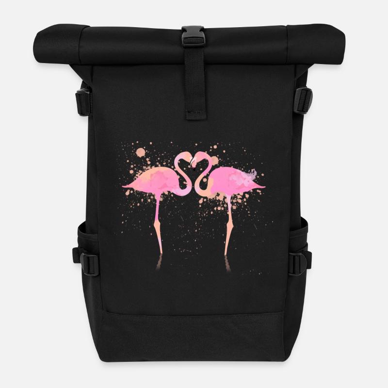 Flamingos Herz - Rolltop Rucksack - Schwarz