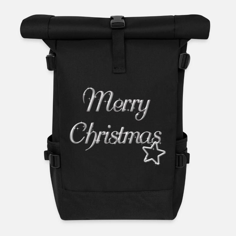 Merry Christmas Weihnachtsmotiv silber Schrift - Rolltop Rucksack - Schwarz