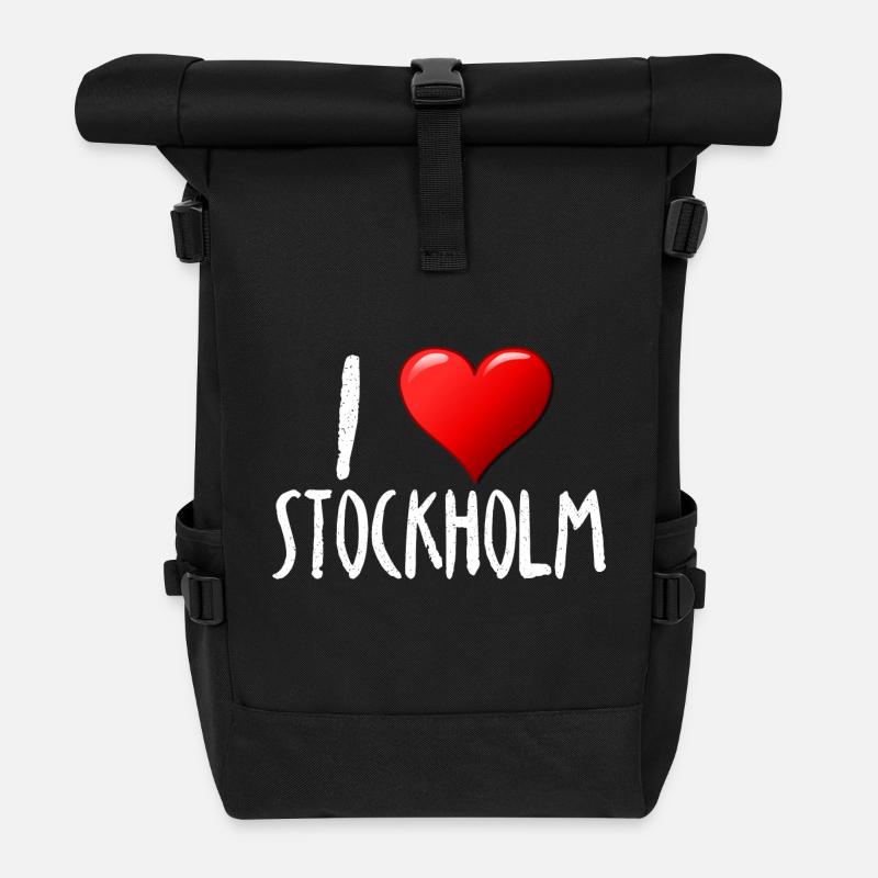 I love Stockholm - Roll Top Backpack - black