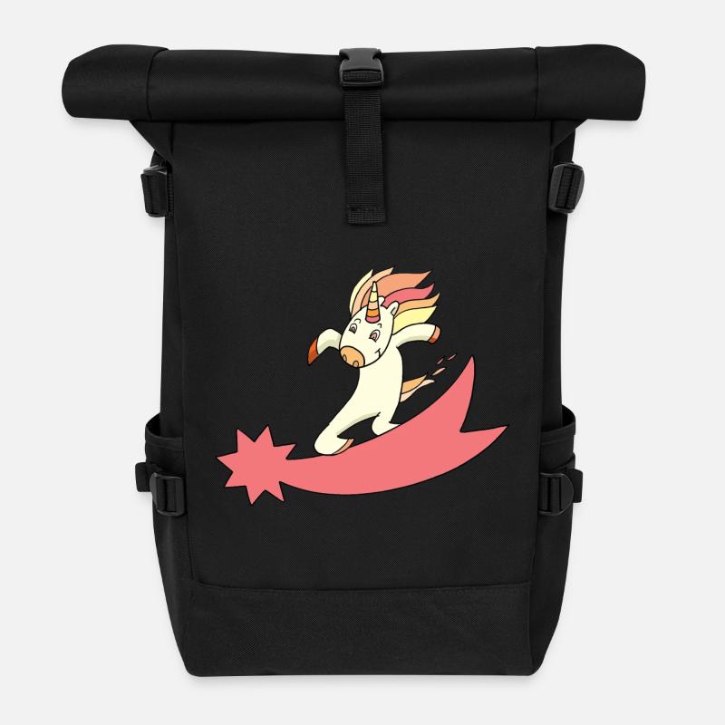 Einhorn Sternschnuppe Surfen - Rolltop Rucksack - Schwarz