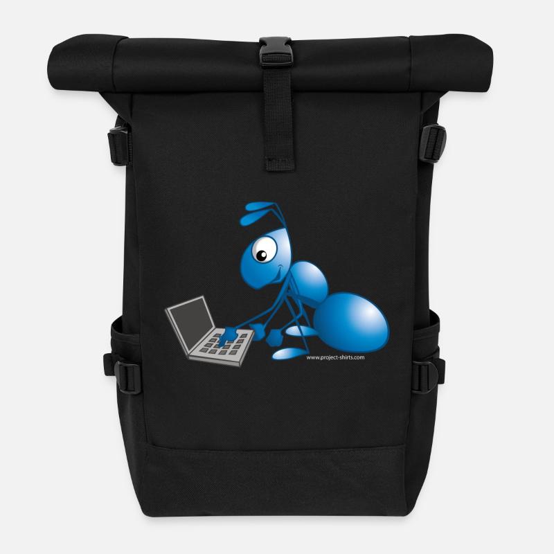 Ameise mit Laptop - Rolltop Rucksack - Schwarz