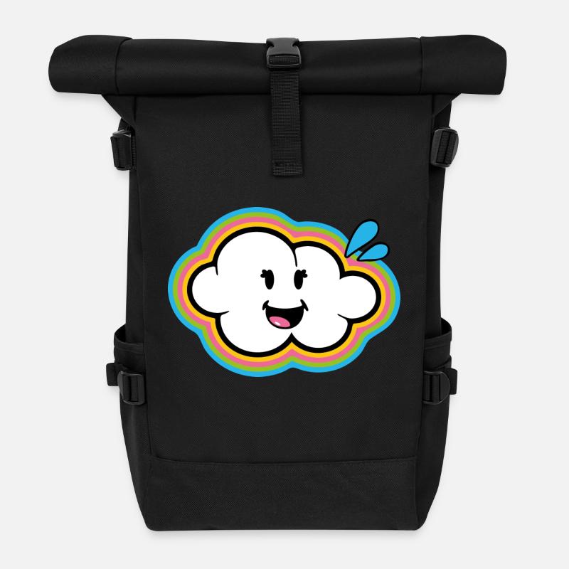 Smiley Kawaii Cloud - Rolltop Rucksack - Schwarz