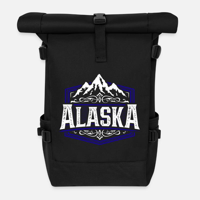 Alaska | Typographie de l'Alaska - Sac à dos roll top - noir