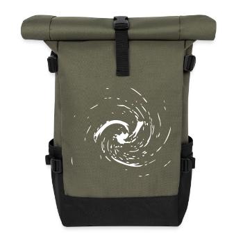 Abstract Vortex / Line / White / Pattern - Roll Top Backpack - olive/black - Front