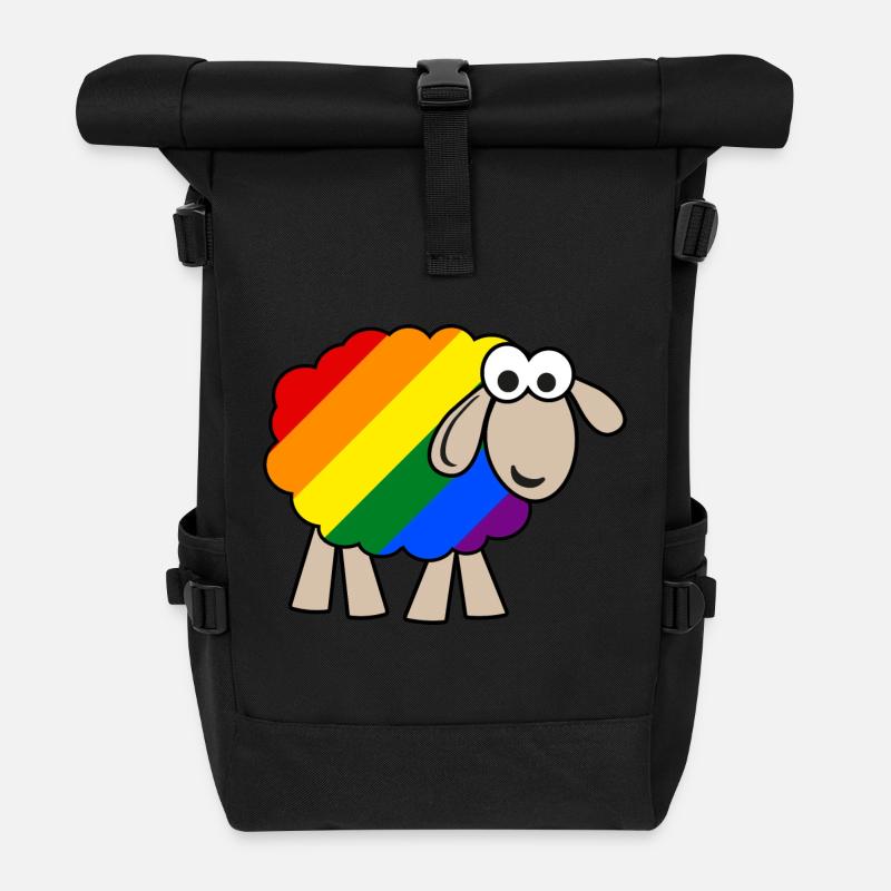 Regenbogen Schaf - Rolltop Rucksack - Schwarz