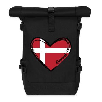 Denmark - Heart - Dänemark Herz - Rolltop Rucksack - Schwarz - Vorne