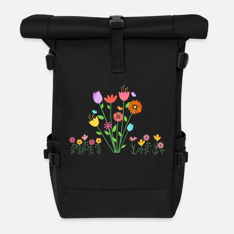 Flowers - Rolltop Rucksack - Schwarz
