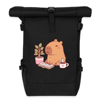 Süßes Capybara Genießt Eine Gute Lektüre Und Kaffee - Rolltop Rucksack - Schwarz - Vorne