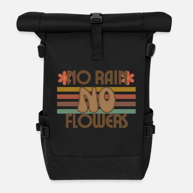 No Rain, No Flowers - Retro Vibes - Rolltop Rucksack - Schwarz